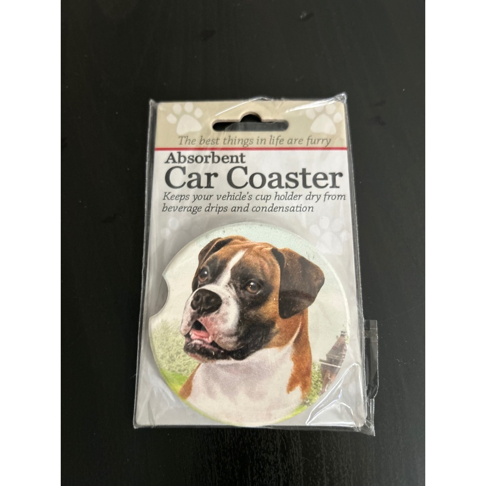Car Coaster Absorbent Boxer Dog Pet Lover Ceramic Stone Auto Cup Holder Vintage